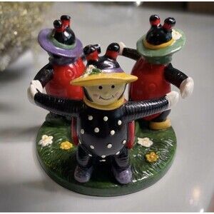 Ladybug Votive Tealight Candle Holder Trio Holding Hands Flower Garden Vintage